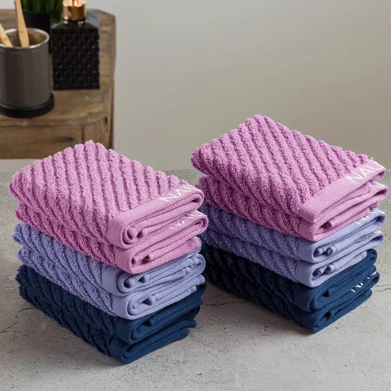 Nautica Riviera Soft Cotton Face Towel (Lilac, Light Blue & Navy Blue) - Set Of Twelve media 4