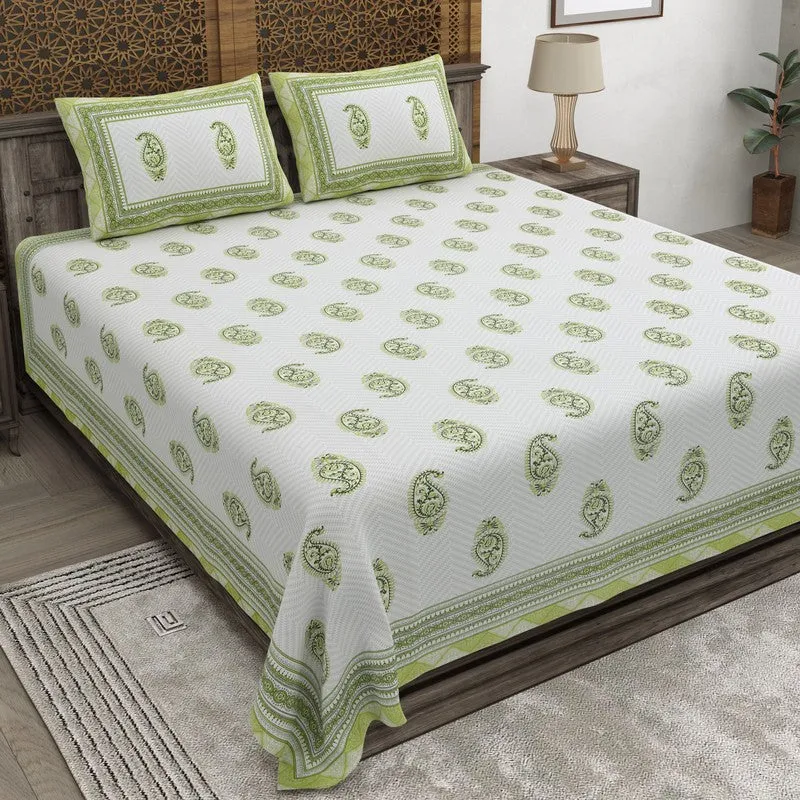Vineva Cotton Bedsheet (Green,White) - 240 TC media 1