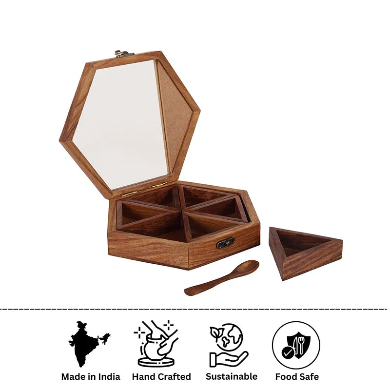 Amani Sheesham Wood Masala Box - Eight Piece Set media 5