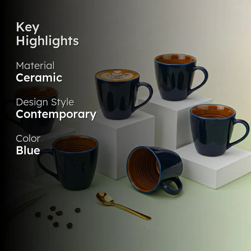 Karvaa Ceramic Coffee Mug (Royal Blue/350 mL Each) - Set Of Six media 2