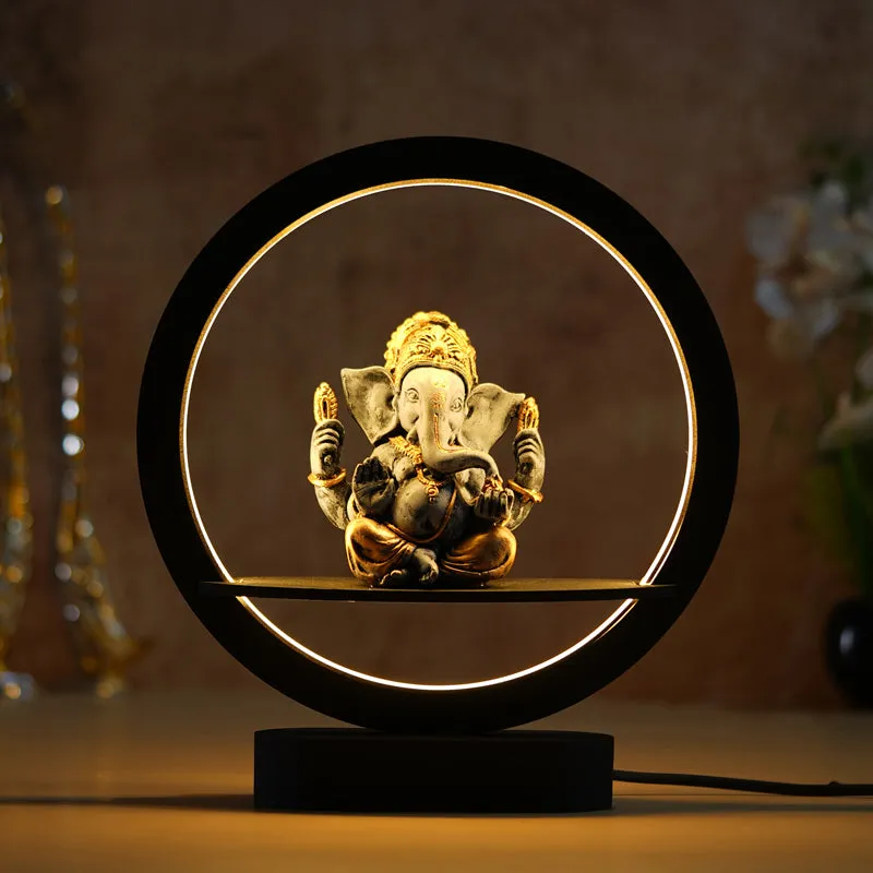 Bal Ganapati Circular LED Wooden Table Lamp - Blue media 1