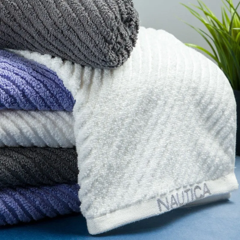 Nautica Riviera Soft Cotton Hand Towel (White, Grey & Blue) - Set Of Six media 4
