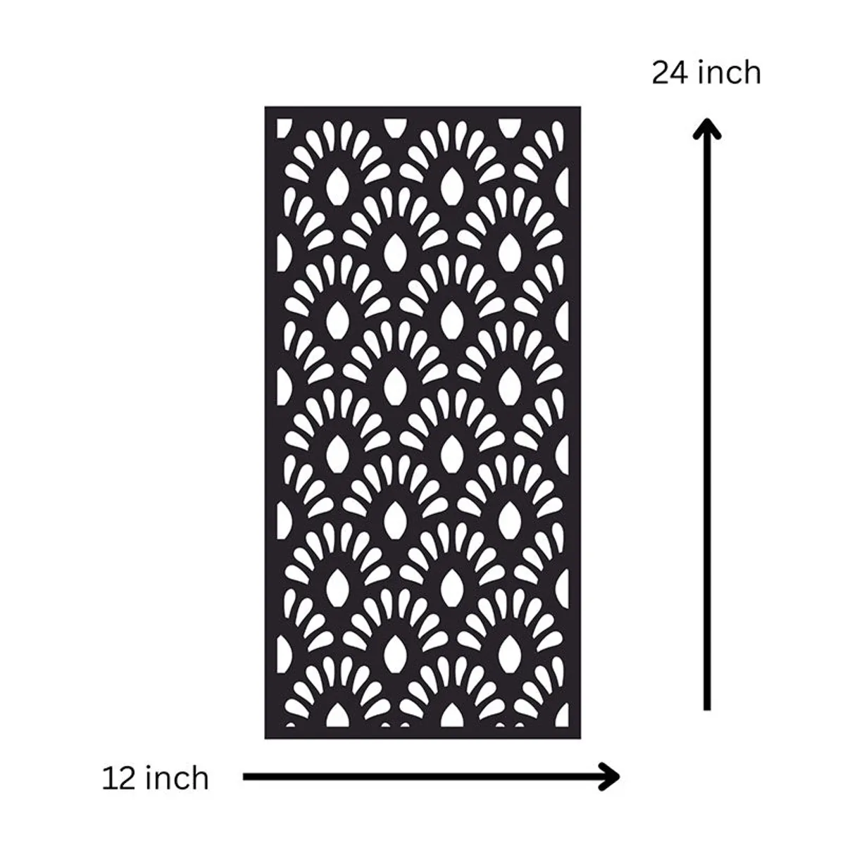 Front view of black rectangular wall accent with dimension arrows showing its proportions