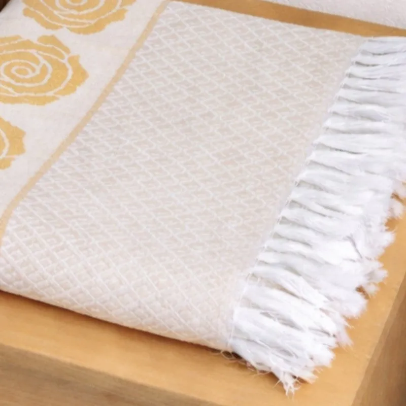 Rosette Cotton Hand & Bath Towel (Yellow & White) - Set of Two media 6