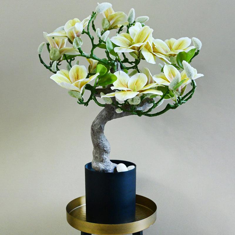 Magnira Artificial Magnolia Tree With Black Plastic Pot (White & Yellow) - 50 cm media 3
