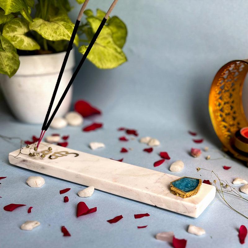 In Onkar Marble Incense Holder With Agate Plating - Turquoise Blue media 3