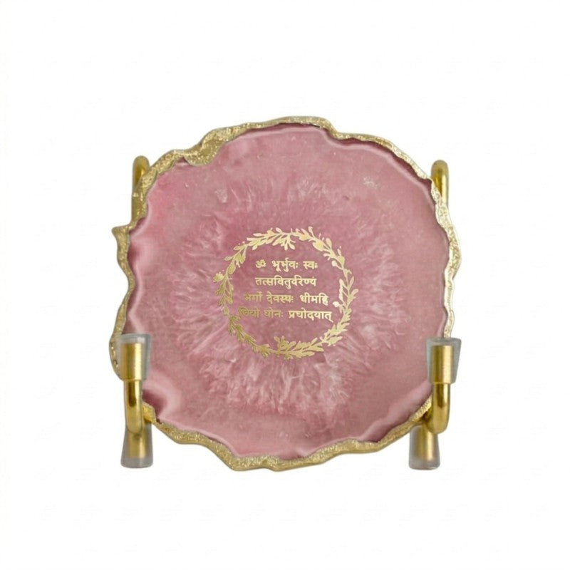 Sacred Gayathri Mantra Handcrafted Agate Religious Accent - Pink media 4