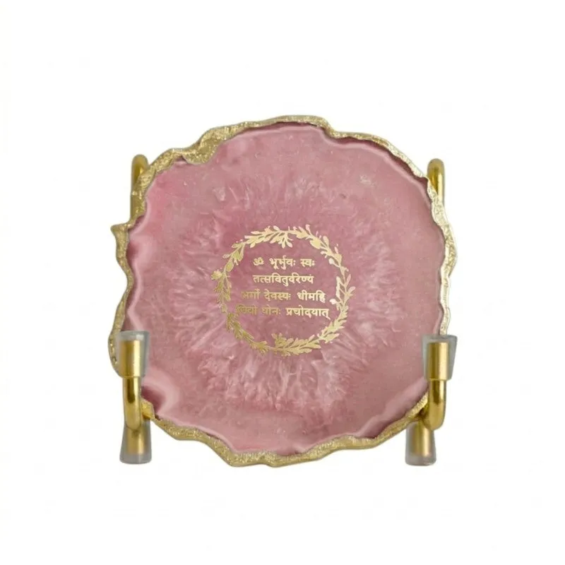 Sacred Gayathri Mantra Handcrafted Agate Religious Accent - Pink - 4