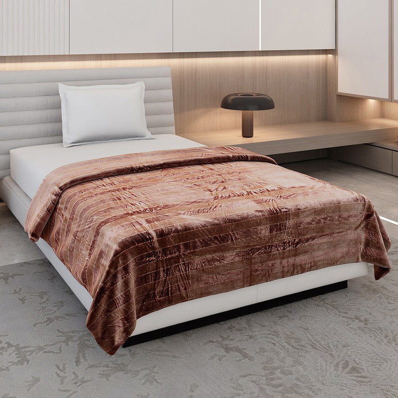 Monte Carlo Strivon Stripes Polyester Blanket (Brown) - 300 GSM - Single
