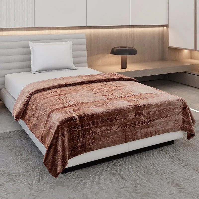 Monte Carlo Strivon Stripes Polyester Blanket (Brown) - 300 GSM media 1