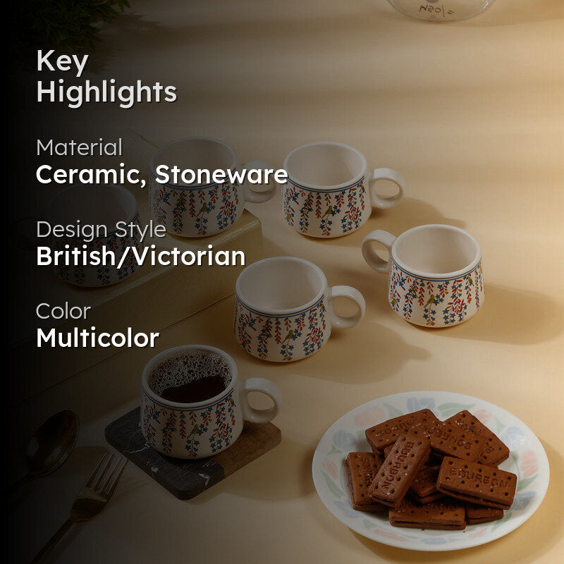 Blossom Ceramic,Stoneware Tea Cup (120 mL Each) - Set Of Six media 2