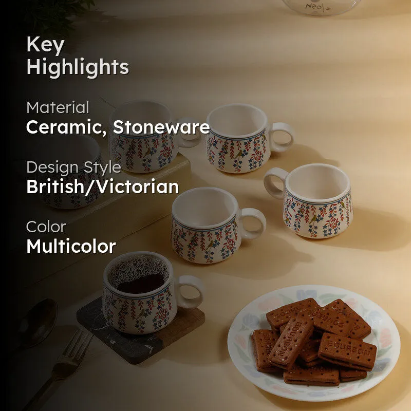 Blossom Ceramic,Stoneware Tea Cup (120 mL Each) - Set Of Six media 2