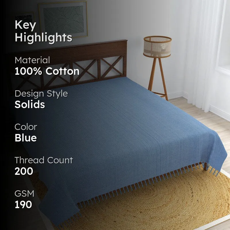 Artloom Solid Cotton Bedsheet (Blue) - 200 TC media 2