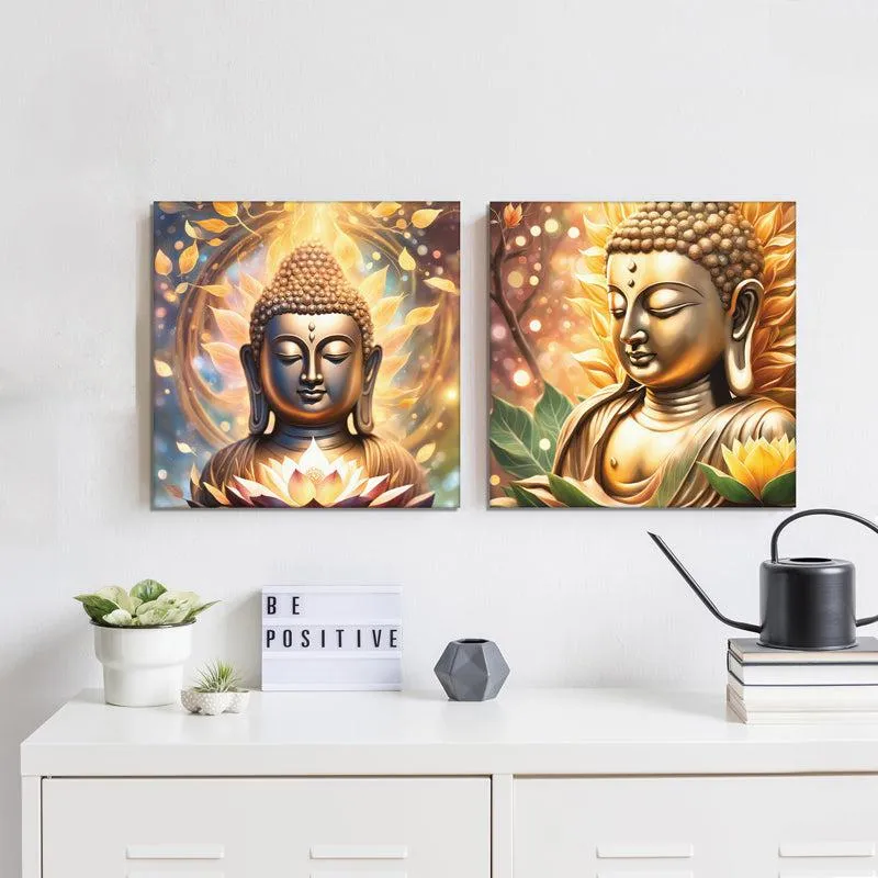 Aura Of Enlightenment Buddha Canvas Wall Painting - Set Of Two media 3