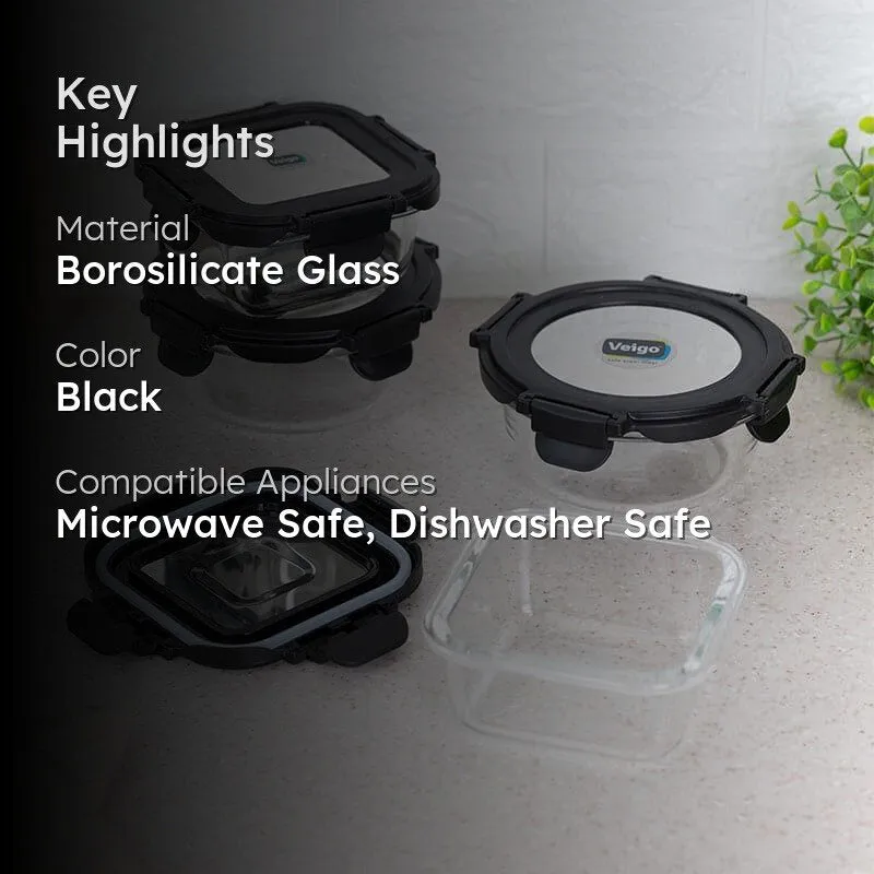 Tasteo Black Glass Lunch Box (320 ML/400 ML) - Set Of Four media 2