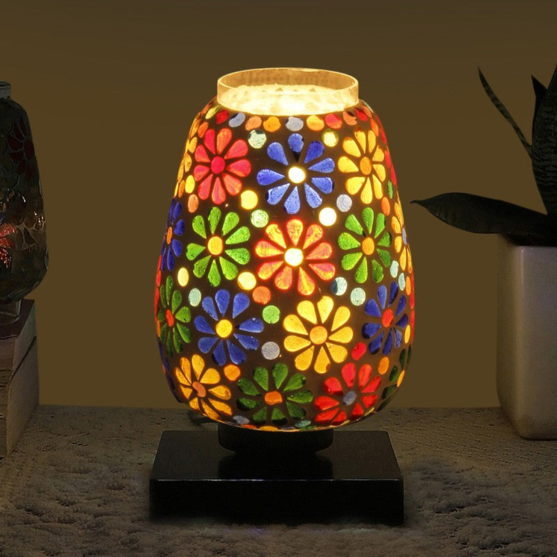 Mignora Mosaic Glass Table Lamp With Wooden Base - Multicolor