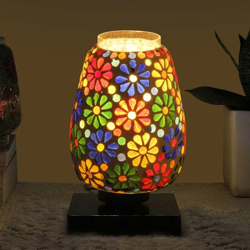 Mignora Mosaic Glass Table Lamp With Wooden Base - Multicolor media 1