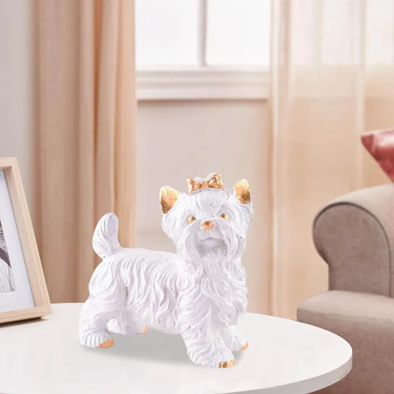 Yapping Yorkie Painted Polyresin Show Piece - White media 1