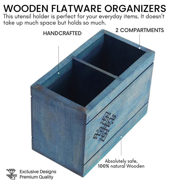 Hiron Wood Cutlery Holder - Two Piece Set media 4