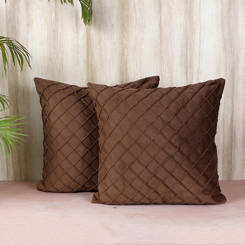 Swayam Lohita Pintex Velvet Cushion Cover (Brown) - Set of Two image 2