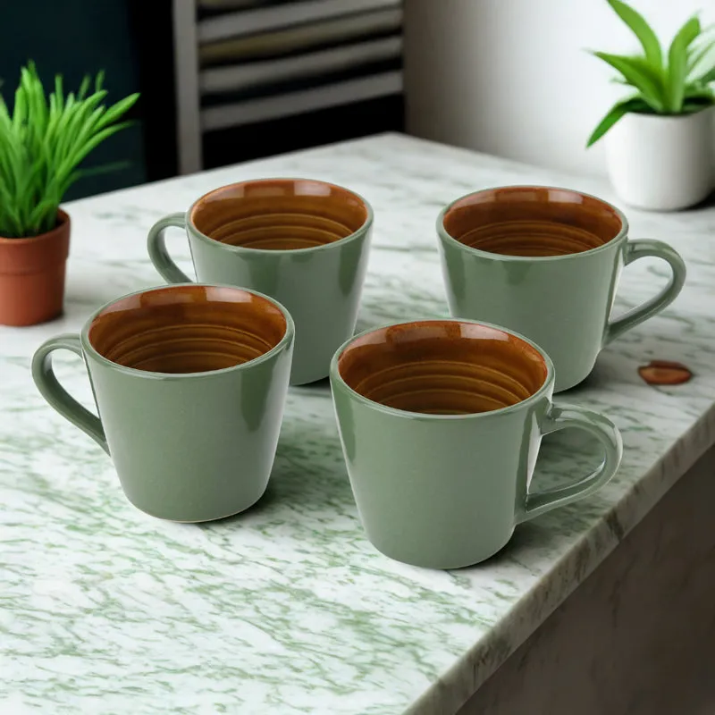Karvaa Ceramic Tea Cup (175 mL Each)/Olive Green)- Set of Four media 1