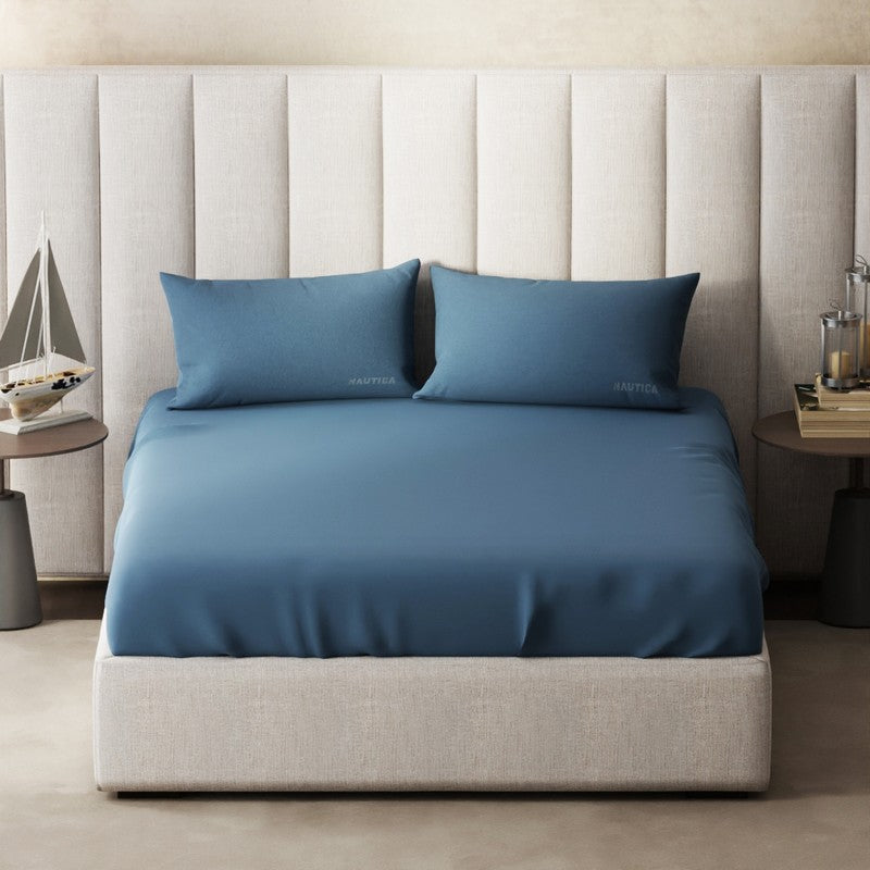 Nautica Cove Accent Solid Cotton Bedsheet (Blue) - 300 TC media 4