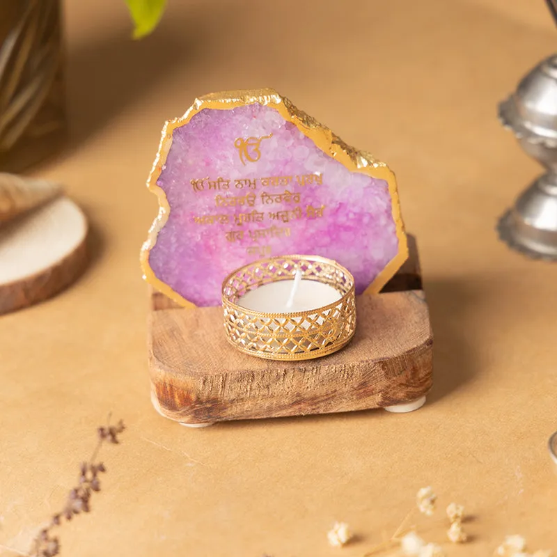 Agate Onkar Mantra Tea Light Holder - Pink media 5