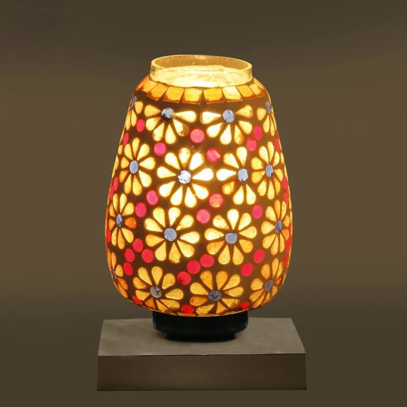 Celionis Glass Table Lamp With Wooden Base - Multicolor media 8