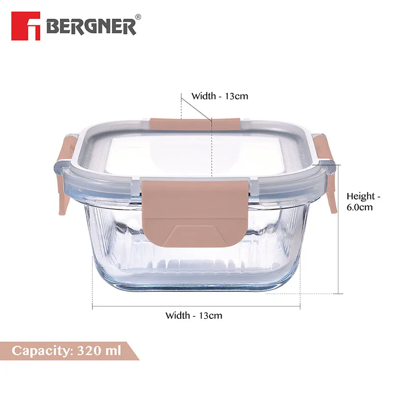 Bergner Glass Vault Airtight Glass Tiffin Box (Peach) - 320 mL media 8