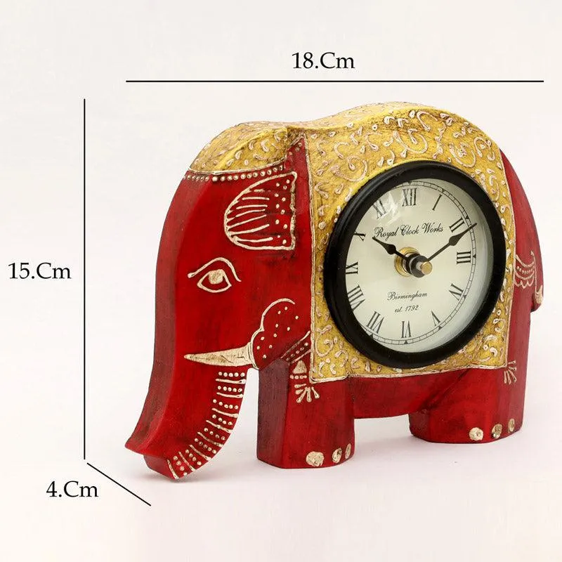 Happy Haathi Handpainted Table Clock - Red media 6