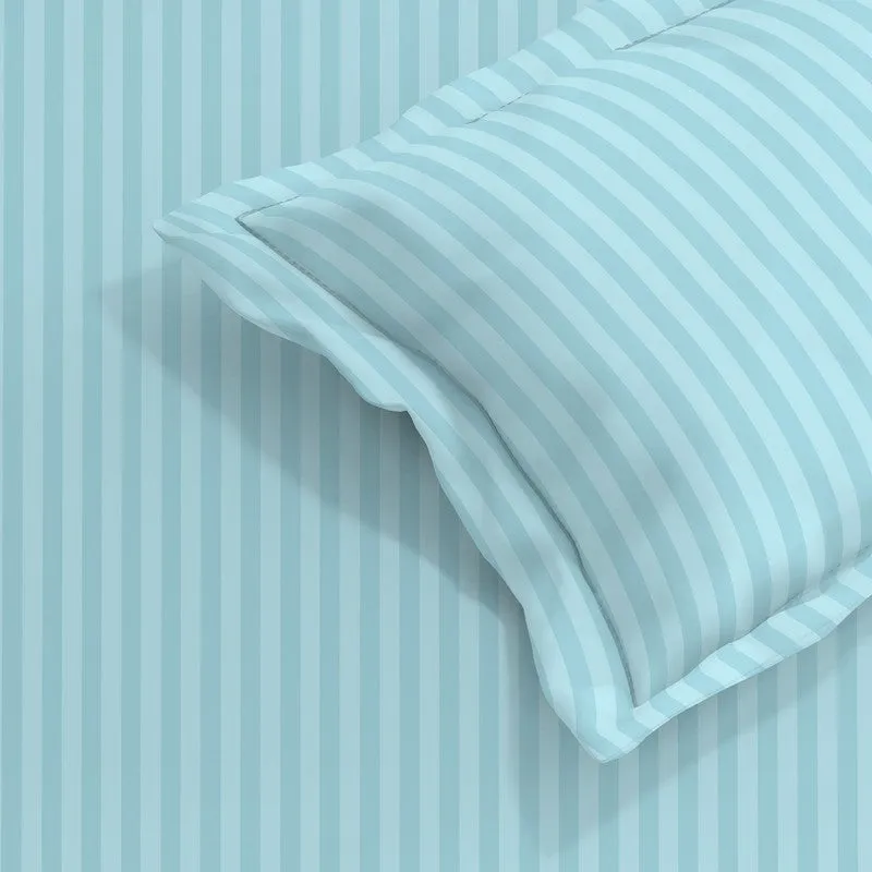 StripeScape Glace Cotton Fitted Bedsheet (Sky Blue) - 130 GSM - 7