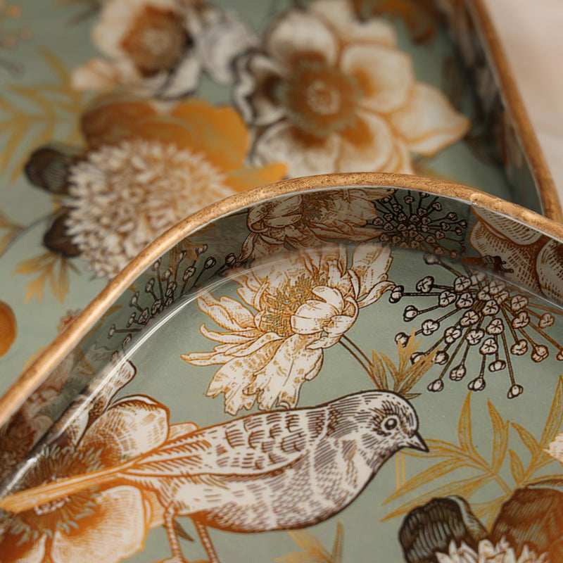 Grey-Gold Birds Square Serving Tray - Set Of Two media 3