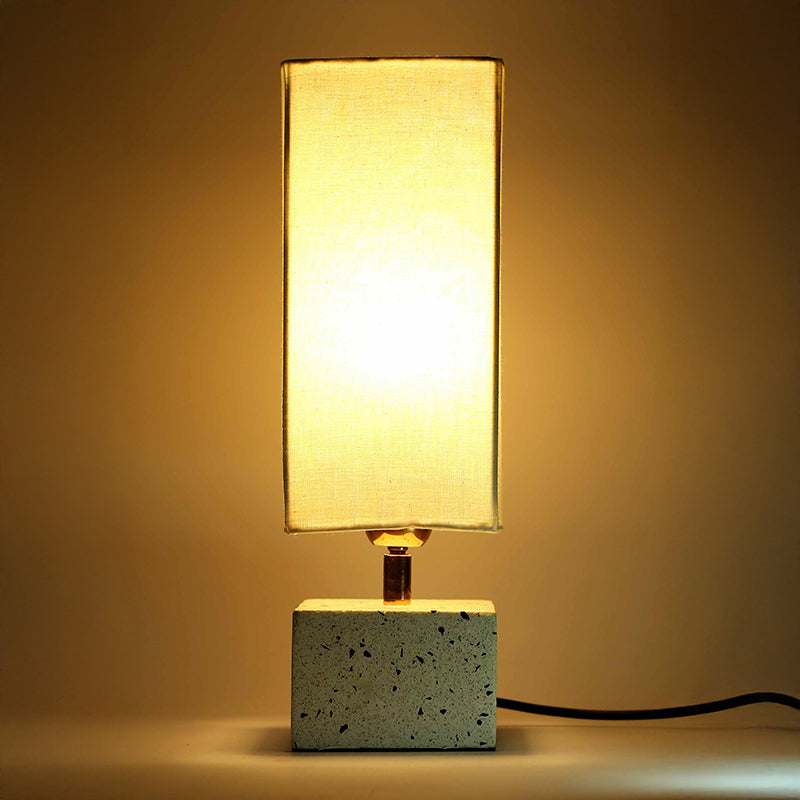Square Terrazzo Hand Crafted Fabric Table Lamp - White