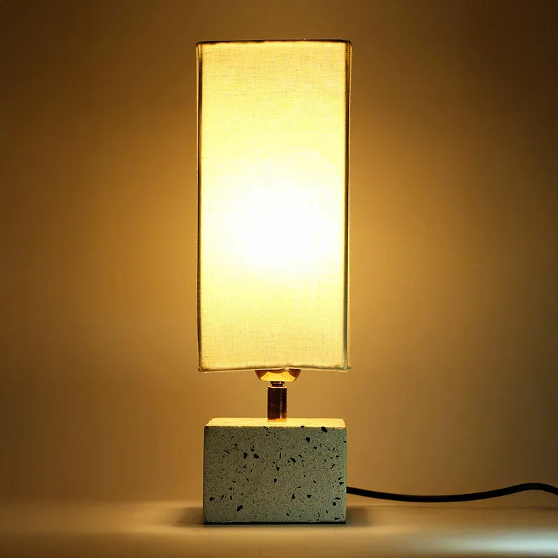 Square Terrazzo Hand Crafted Fabric Table Lamp - White media 1