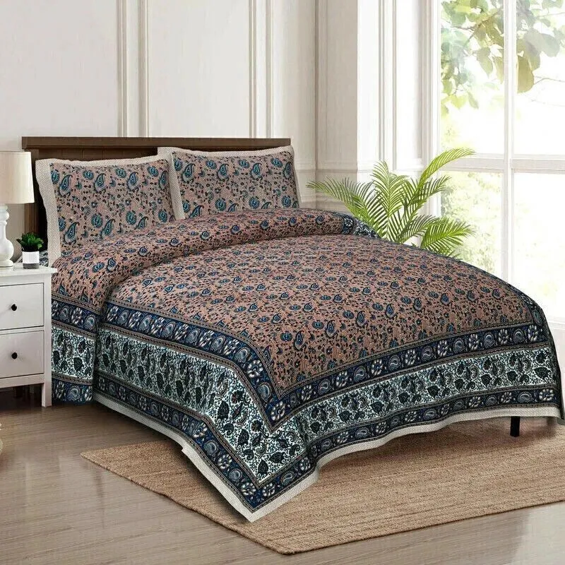 Floraus Cotton Bedsheet (Brown,Blue) - 240 TC media 3