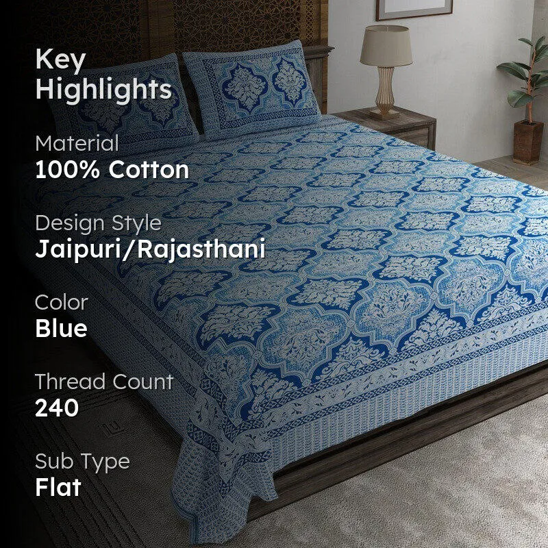 Craftva Cotton Bedsheet (Blue) - 240 TC media 2