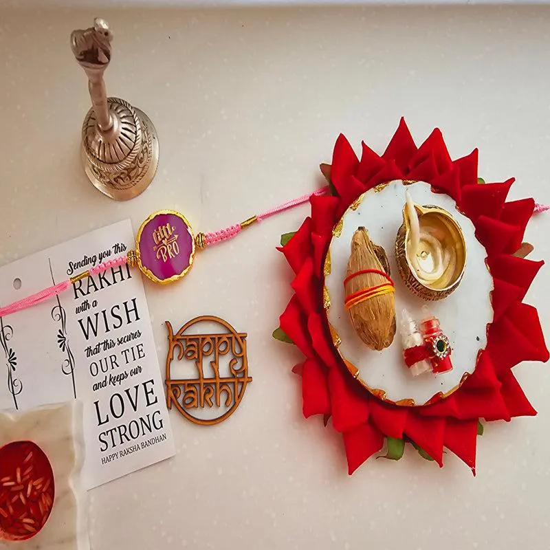 Bhai Behen Bond Pink Agate Rakhi Gift Set media 1