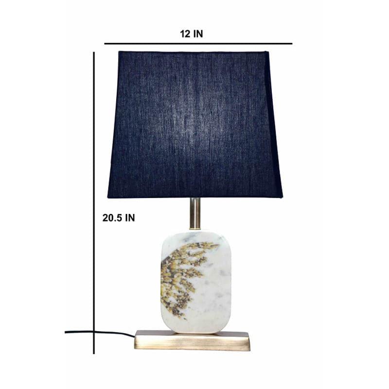 Winged Printed Marble & Brass Base Fabric Table Lamp - Blue,White media 5