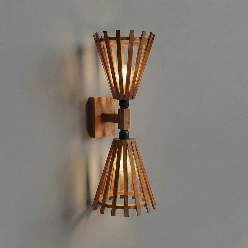 Twin StripeCone Wooden Wall Lamp - Brown media 6