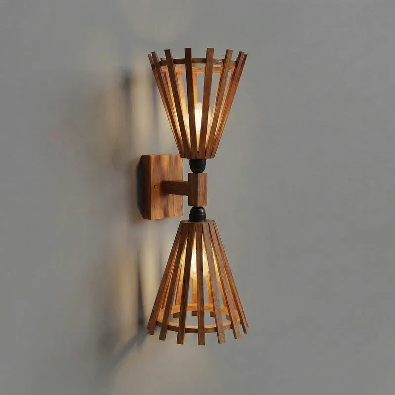 Twin StripeCone Wooden Wall Lamp - Brown media 6