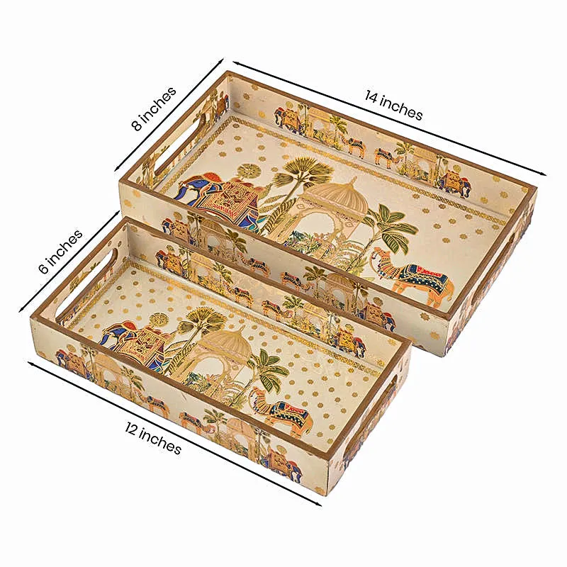 Rajvaha Wood Serving Tray (Medium & Small)- Set Of Two media 6
