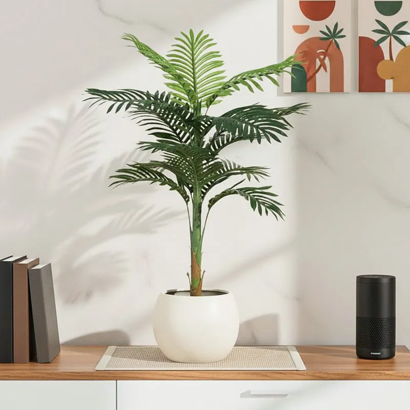 Faux Tropic Areca Palm With Black Plastic Pot - 3.28 ft media 1