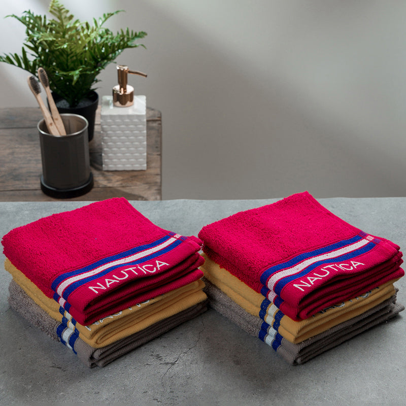 Nautica Dove Down Cotton Face Towel (Grey,Beige & Burgundy) - Set Of Twelve media 4