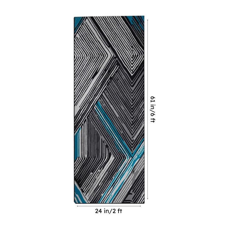 Albion Geometric Micro Fiber Runner Rug - Blue & Black media 7