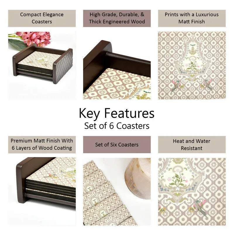 Floral Elegance Wooden Coasters with Holder - Seven Piece Set media 6