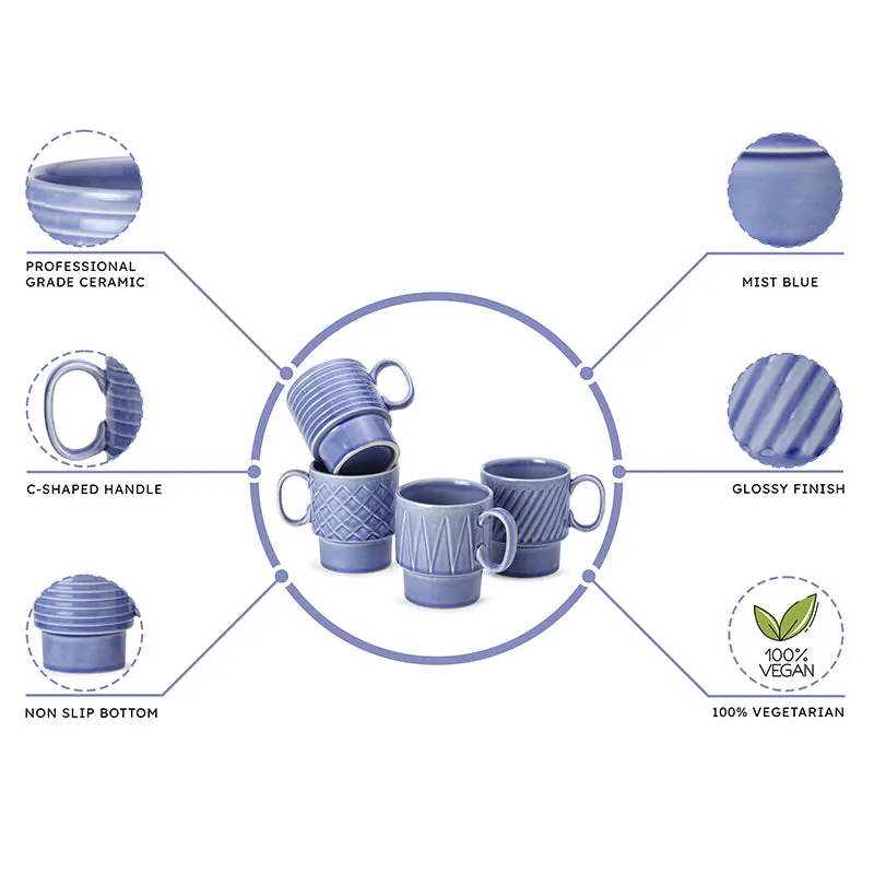 Monolith Mist Blue Ceramic Mug (150 mL Each) - Set Of Four media 4