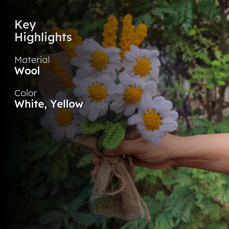 Crochet Handmade Sunflower & Tulip Bouquet (Yellow,White) - Set of Twelve media 2