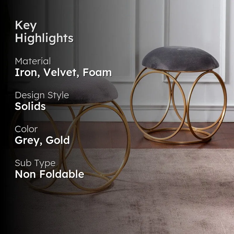 Adina Velvet Stool (Grey & Gold) - Set Of Two media 2