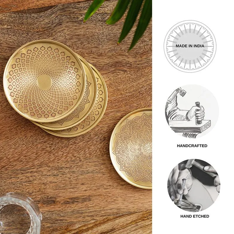Sufi Mandala Hand-Etched Brass Coaster - Set Of Four media 5