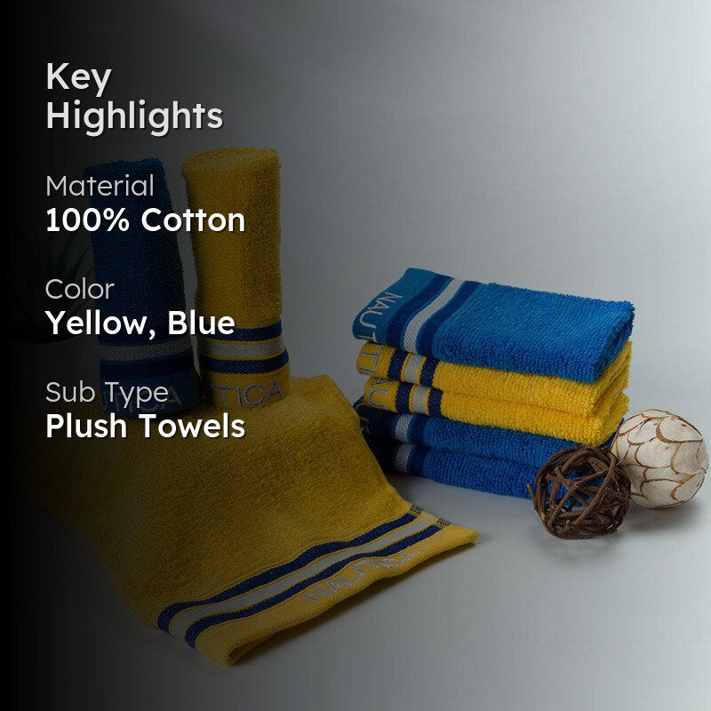 Nautica Dove Down Cotton Face Towel (Yellow & Blue) - Set Of Eight media 2